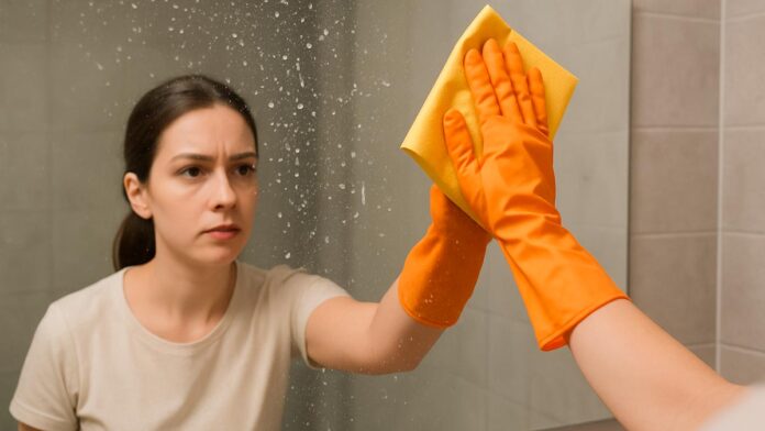 Mulher Limpando Vidro Sujo