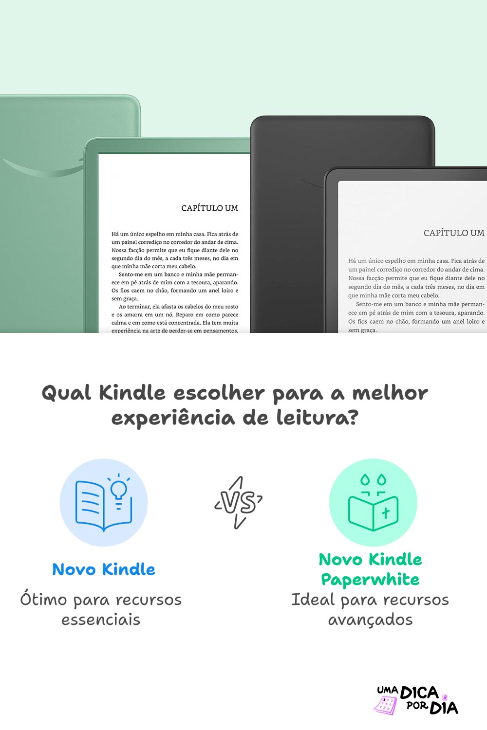 Infográfico Novo Kindle vs. Novo Kindle Paperwhite